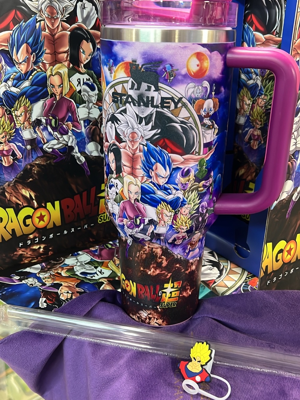 Stanley Purple Dragon Ball Super Character Travel Tumbler with Pink Handle